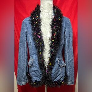 Stylish Denim Jacket with Black Trim size Medium
